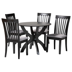 Baxton Studio Bailey Modern Grey Fabric and Dark Brown Finished Wood 5-Piece Dining Set